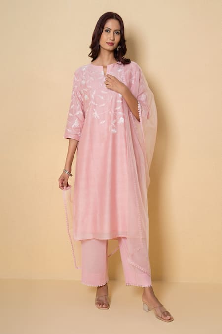 Kameez Misty Rose Embroidered Chanderi Suit Set 