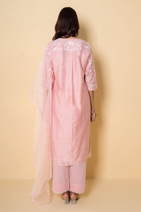 Kameez Misty Rose Embroidered Chanderi Suit Set 