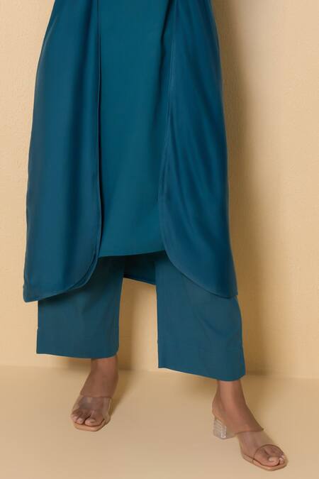 Kameez Teal Cotton, Chanderi Embroidery Round , Open Ocean Dew Kurta Set Online at Aza Fashions Kameez_Teal Cotton, Chanderi Embroidery Round , Open Ocean Dew Kurta Set _Online_at_Aza_Fashions