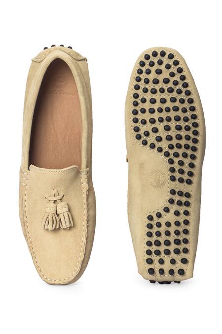 Shop_Domani_Beige Gommino Suede Tassel Loafers _Online_at_Aza_Fashions