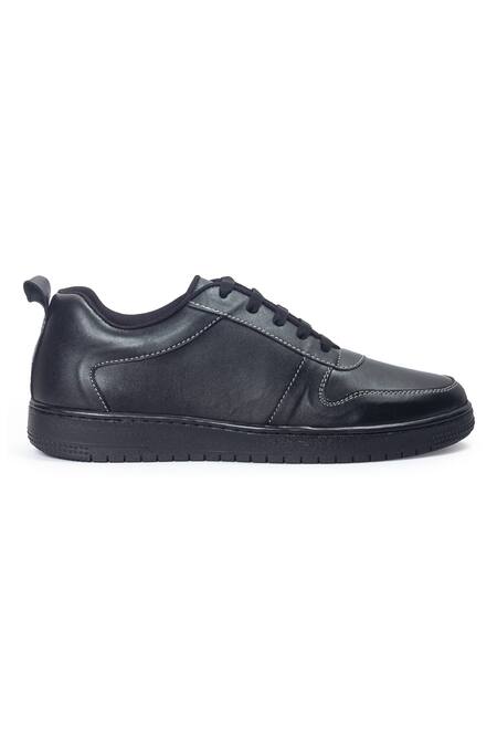 Domani_Black Doms Leather Tie-up Sneakers _Online_at_Aza_Fashions