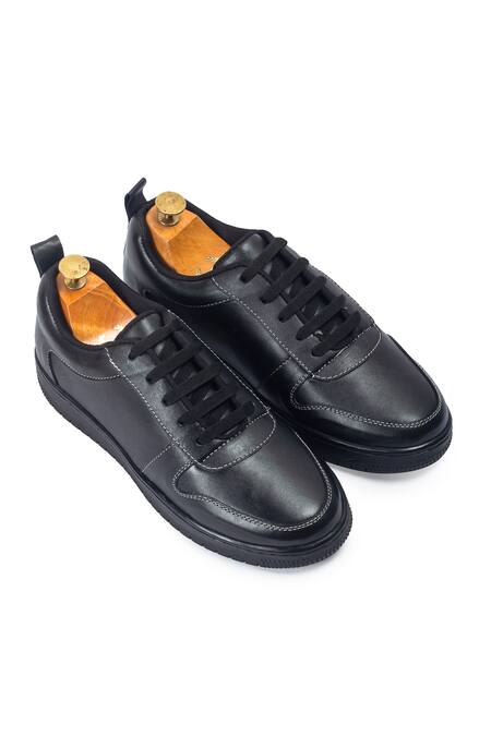 Buy_Domani_Black Doms Leather Tie-up Sneakers _Online_at_Aza_Fashions