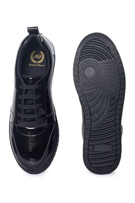 Domani_Black Doms Leather Tie Up Sneakers _Online_at_Aza_Fashions
