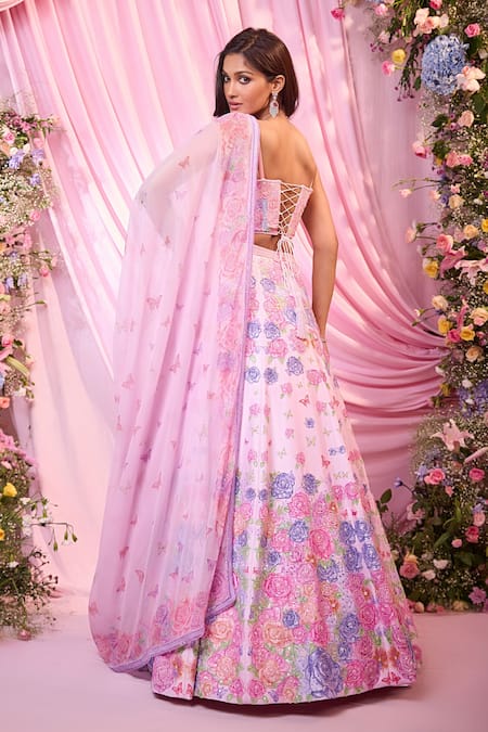 Label Priyanka Kar Floral Embroidered Pink Lehenga Set 