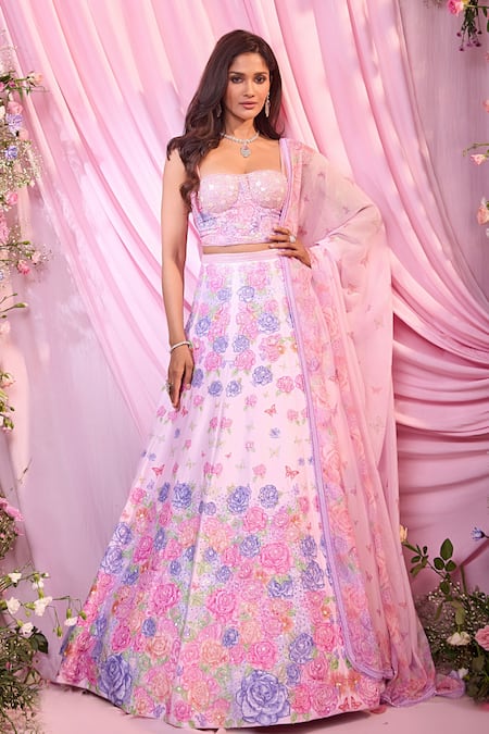 Buy Label Priyanka Kar Pink Embroidery Sweetheart Neck Floral Lehenga Set Online at Aza Fashions Buy_Label Priyanka Kar_Pink Embroidery Sweetheart Neck Floral Lehenga Set _Online_at_Aza_Fashions