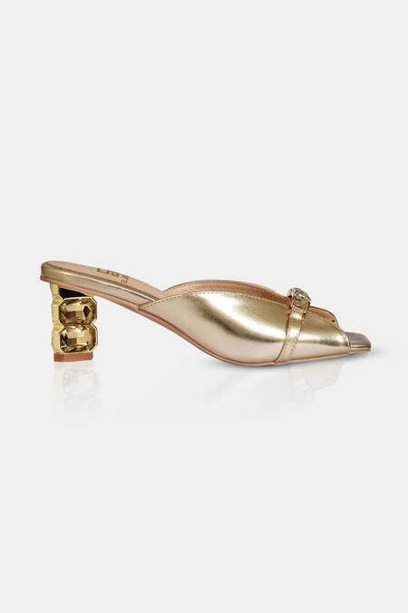 Elleganti_Gold Crystals Metallic Heeled Sandals _Online_at_Aza_Fashions