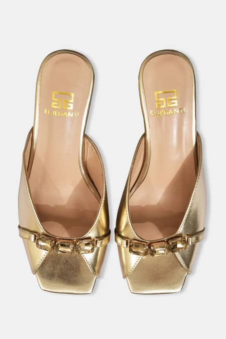 Buy_Elleganti_Gold Crystals Metallic Heeled Sandals _Online_at_Aza_Fashions