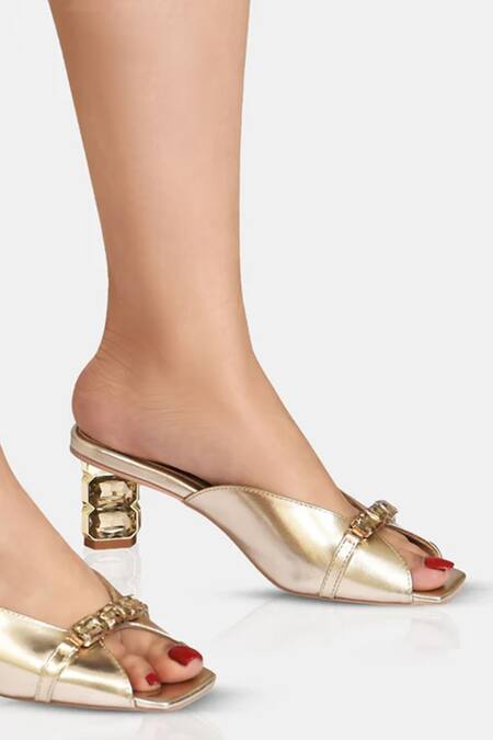 Shop_Elleganti_Gold Crystals Metallic Heeled Sandals _Online_at_Aza_Fashions