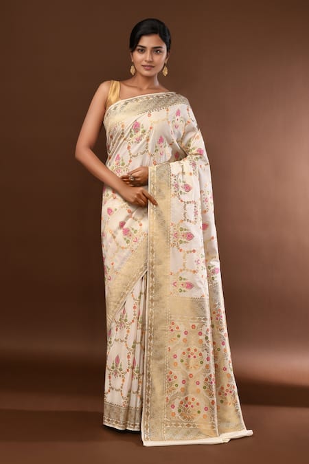 Samyukta Singhania Flower Jaal Weave Banarasi Silk Saree With Running Blouse 