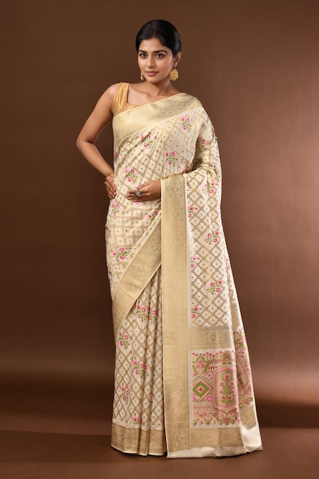 Samyukta Singhania Flower Jaal Weave Banarasi Silk Saree With Running Blouse 