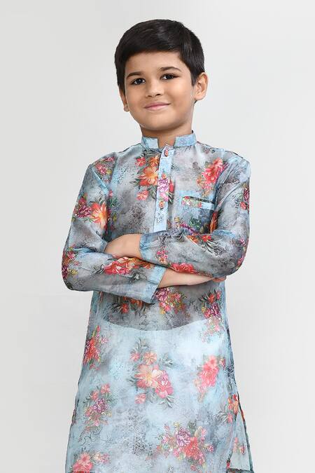 Shop_Petite Pomme_Green Georgette, Silk Sea Digital Print Kurta Set _Online_at_Aza_Fashions