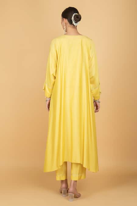 Tanu Malhotra Lime Yellow Kaftaan & Pant Set 