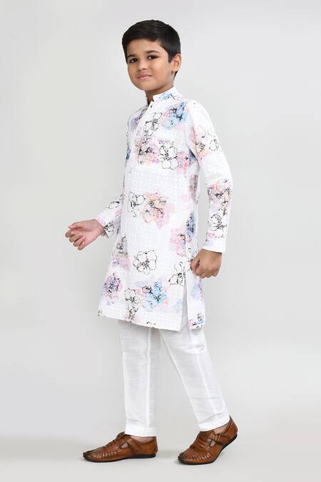 Shop_Petite Pomme_White Cotton, Silk Embroidery Full Kurta And Pant Set _Online_at_Aza_Fashions