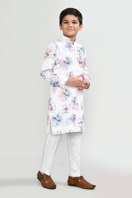 Buy_Petite Pomme_White Cotton, Silk Embroidery Full Kurta And Pant Set 