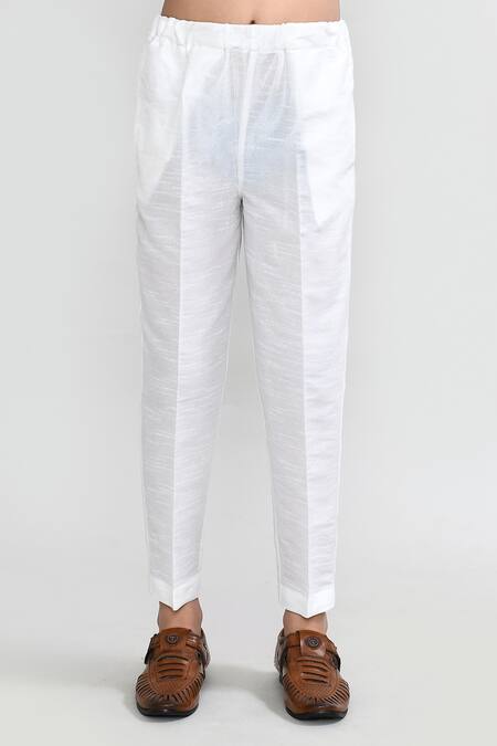 Petite Pomme_Off White Silk Embroidery Kurta And Pant Set _Online_at_Aza_Fashions