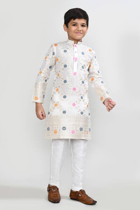 Buy_Petite Pomme_Off White Silk Embroidery Kurta And Pant Set 