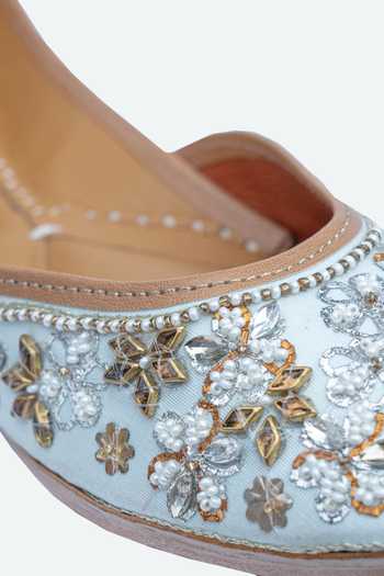 Shop_NR By Nidhi Rathi_Gray Embellished Leather Flat Juttis _Online_at_Aza_Fashions