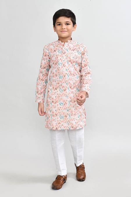 Petite Pomme Multi Color Cotton, Silk Embroidery Multicolour Kurta And White Pant Set 