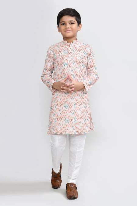 Buy_Petite Pomme_Multi Color Cotton, Silk Embroidery Multicolour Kurta And White Pant Set _Online_at_Aza_Fashions