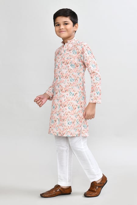 Petite Pomme_Multi Color Cotton, Silk Embroidery Multicolour Kurta And White Pant Set _at_Aza_Fashions
