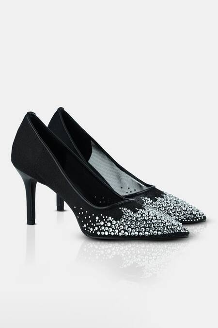 Elleganti Black Crystals Fate Embellished Heels Online at Aza Fashions Elleganti_Black Crystals Fate Embellished Heels _Online_at_Aza_Fashions