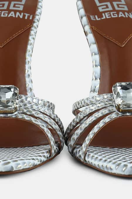 Buy_Elleganti_Silver Crystals Kayrah Snake Textured Embellished Heels 