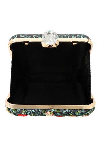 NR By Nidhi Rathi_Black Embroidery Floral Printed Box Clutch _Online_at_Aza_Fashions