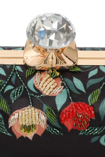 Shop_NR By Nidhi Rathi_Black Embroidery Floral Printed Box Clutch _Online_at_Aza_Fashions