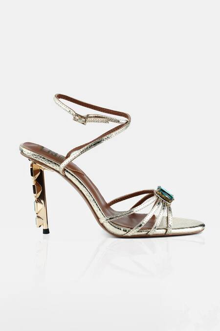 Elleganti_Green Crystals Kayrah Embellished Snake Textured Heels _Online_at_Aza_Fashions