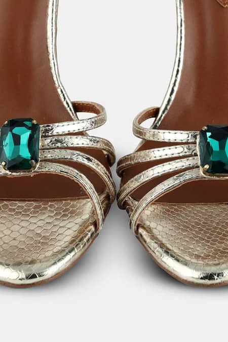 Shop_Elleganti_Green Crystals Kayrah Embellished Snake Textured Heels _Online_at_Aza_Fashions