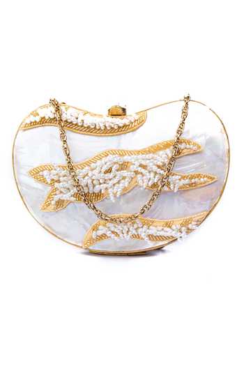 Buy NR By Nidhi Rathi White Embroidery, Beads Hand-embroidered And Gold Clutch Online at Aza Fashions Buy_NR By Nidhi Rathi_White Embroidery, Beads Hand-embroidered And Gold Clutch _Online_at_Aza_Fashions