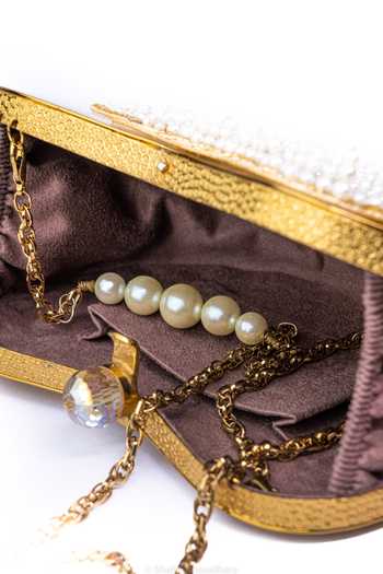 Shop NR By Nidhi Rathi White Embroidery, Beads Hand-embroidered And Gold Clutch Online at Aza Fashions Shop_NR By Nidhi Rathi_White Embroidery, Beads Hand-embroidered And Gold Clutch _Online_at_Aza_Fashions