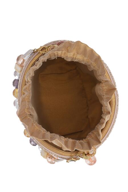 NR By Nidhi Rathi_Gold Beads, Metallic Thread Rose Embellished Clutch _Online_at_Aza_Fashions