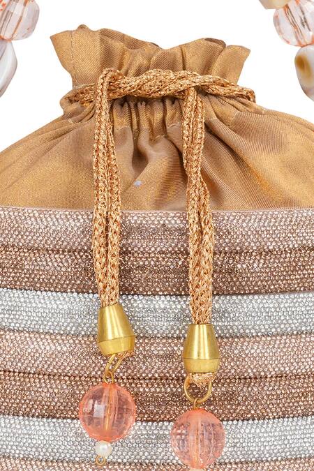 Buy_NR By Nidhi Rathi_Gold Beads, Metallic Thread Rose Embellished Clutch _Online_at_Aza_Fashions