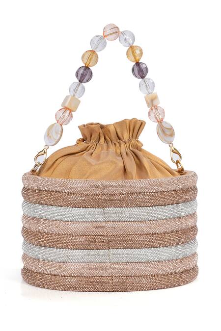 NR By Nidhi Rathi_Gold Beads, Metallic Thread Rose Embellished Clutch _at_Aza_Fashions