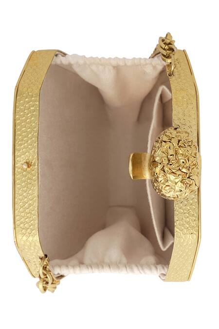 NR By Nidhi Rathi_White Embroidery, Pearls And Gold Beaded Clutch _Online_at_Aza_Fashions