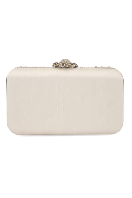 NR By Nidhi Rathi Silver & Gold Embroidered Box Clutch 
