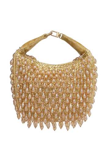 Buy Gold Pearls, Sequins Embroidered Clutch With Wrist Loop by NR By ...