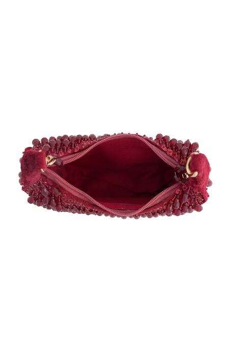 NR By Nidhi Rathi_Maroon Beads Embellished Pearls Clutch _Online_at_Aza_Fashions
