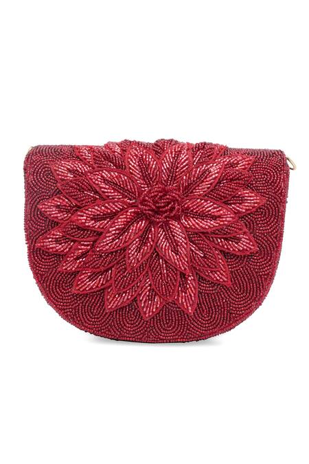 Buy_NR By Nidhi Rathi_Maroon Beads, Embroidery Foldover Clutch _Online_at_Aza_Fashions
