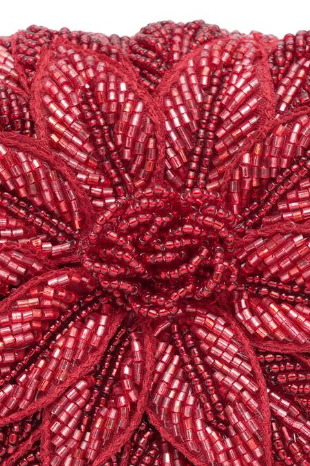 NR By Nidhi Rathi_Maroon Beads, Embroidery Foldover Clutch _at_Aza_Fashions