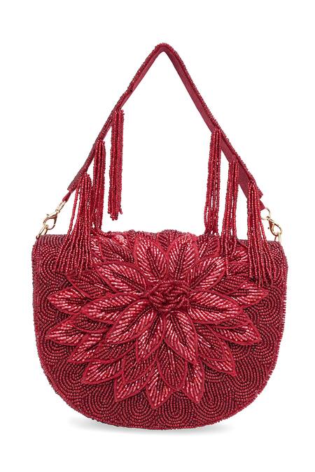 Buy_NR By Nidhi Rathi_Maroon Beads, Embroidery Foldover Clutch 