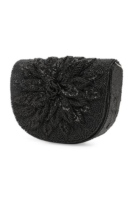 Buy_NR By Nidhi Rathi_Black Beads, Embroidery Foldover Clutch _Online_at_Aza_Fashions