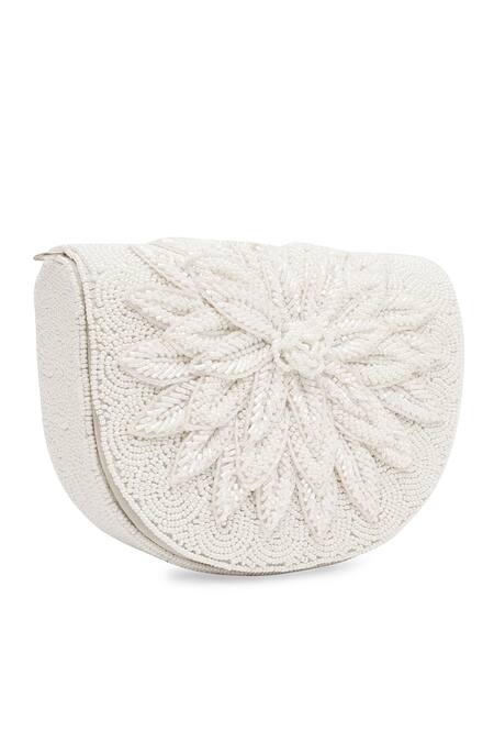 Shop_NR By Nidhi Rathi_White Beads Patchwork Embellished Clutch _Online_at_Aza_Fashions