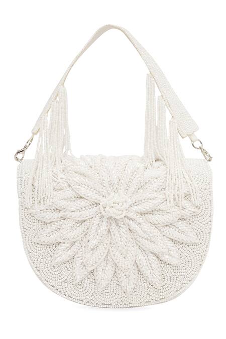 NR By Nidhi Rathi_White Beads Patchwork Embellished Clutch _at_Aza_Fashions