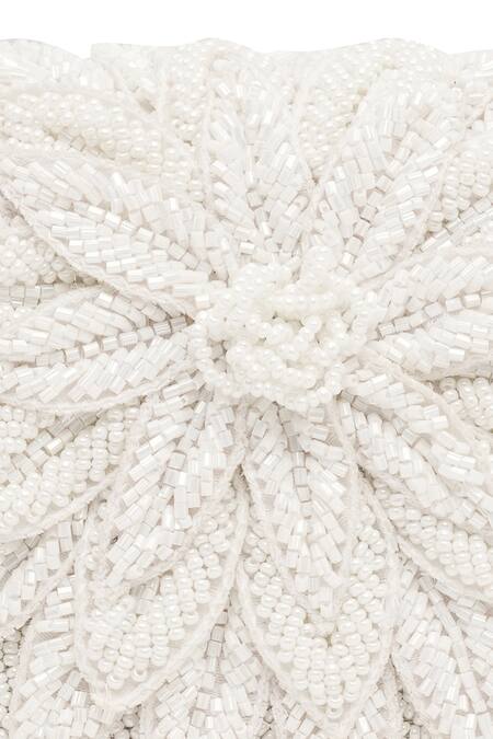 Buy_NR By Nidhi Rathi_White Beads Patchwork Embellished Clutch 