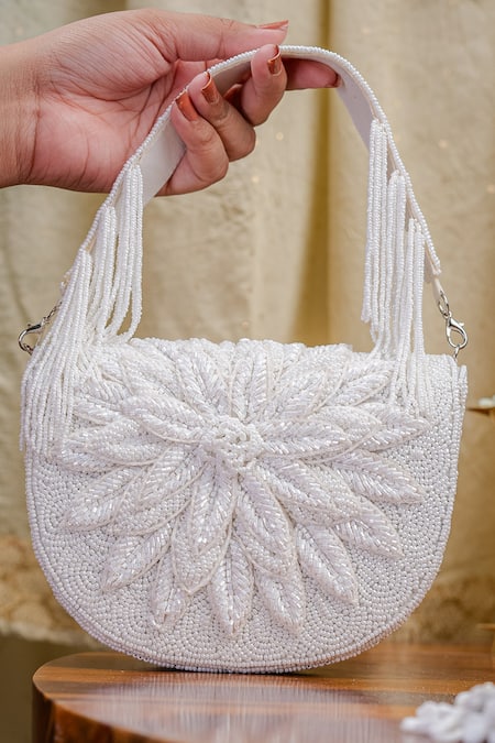 NR By Nidhi Rathi White Patchwork Embellished Clutch 