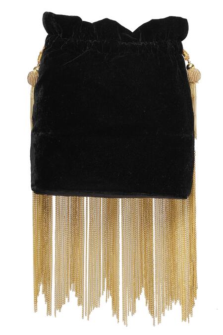 Buy_NR By Nidhi Rathi_Black Embroidery, Tassels And Gold Potli _Online_at_Aza_Fashions