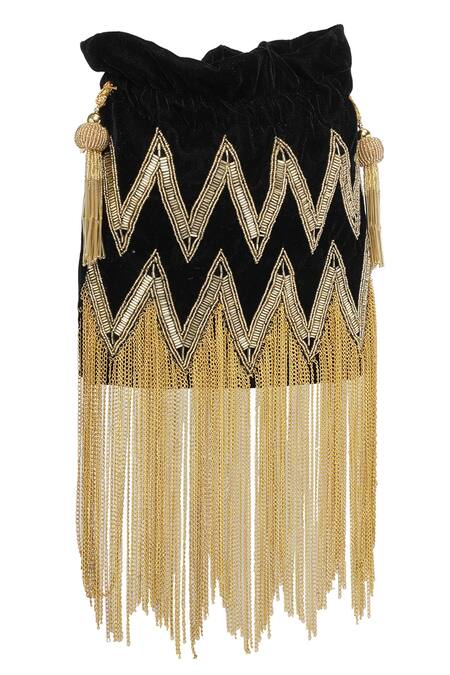 Buy_NR By Nidhi Rathi_Black Embroidery, Tassels And Gold Potli 