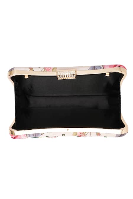 NR By Nidhi Rathi_Pink Embroidery, Rhinestones Floral Box Clutch_Online_at_Aza_Fashions